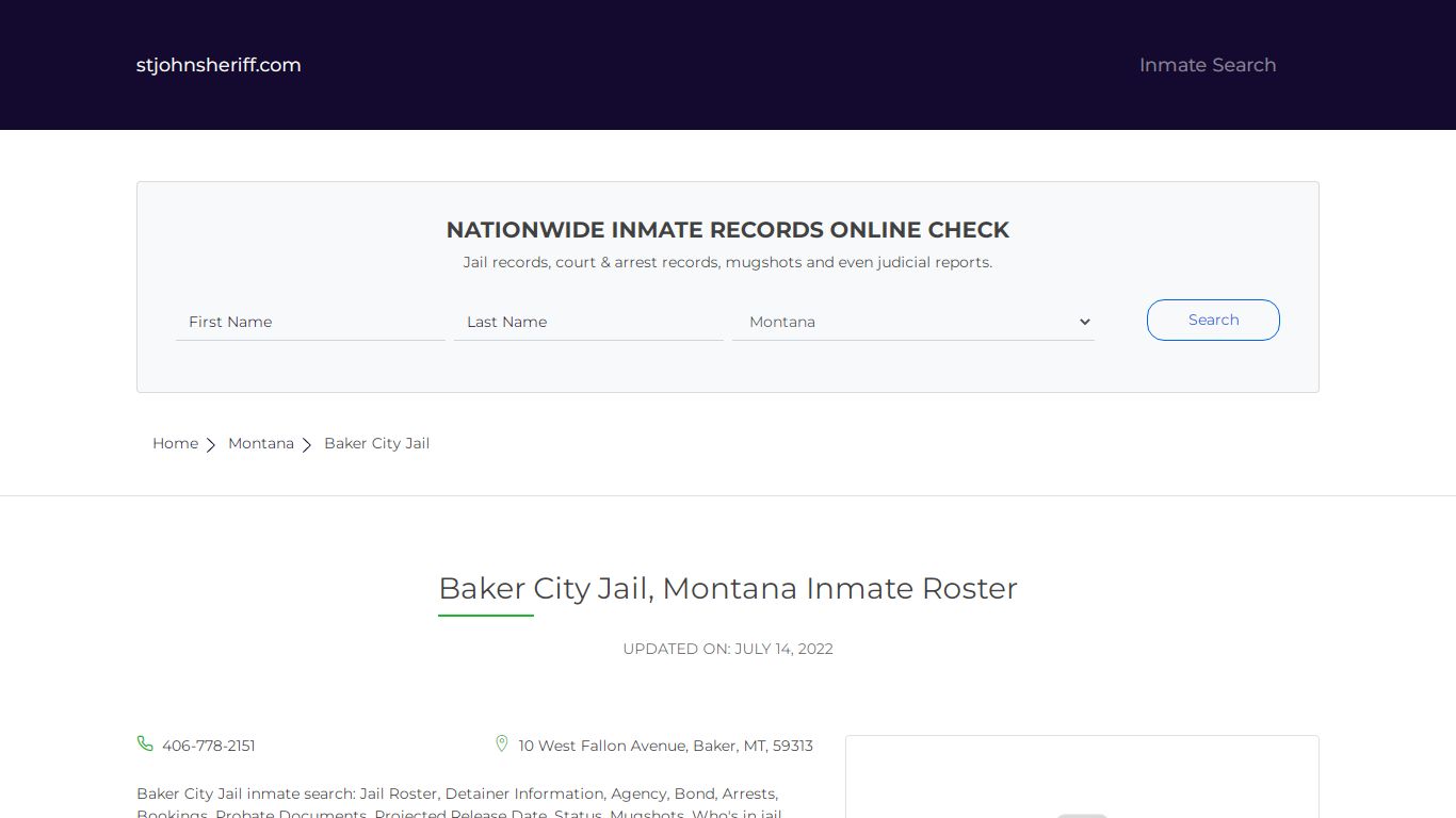 Baker City Jail, Montana Inmate Roster